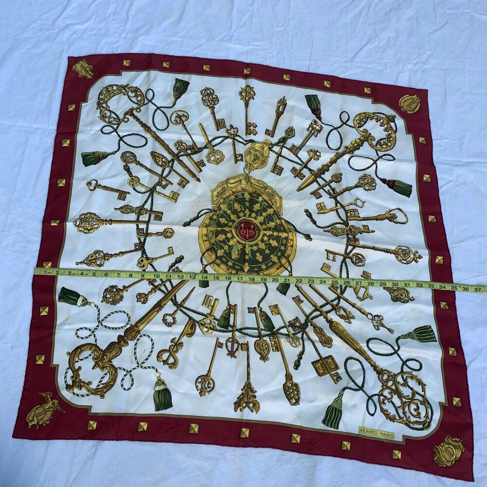 Vintage HERMÈS Keys Les Cles 100% Silk Square Scarf Womens 34” - Picture 7 of 9
